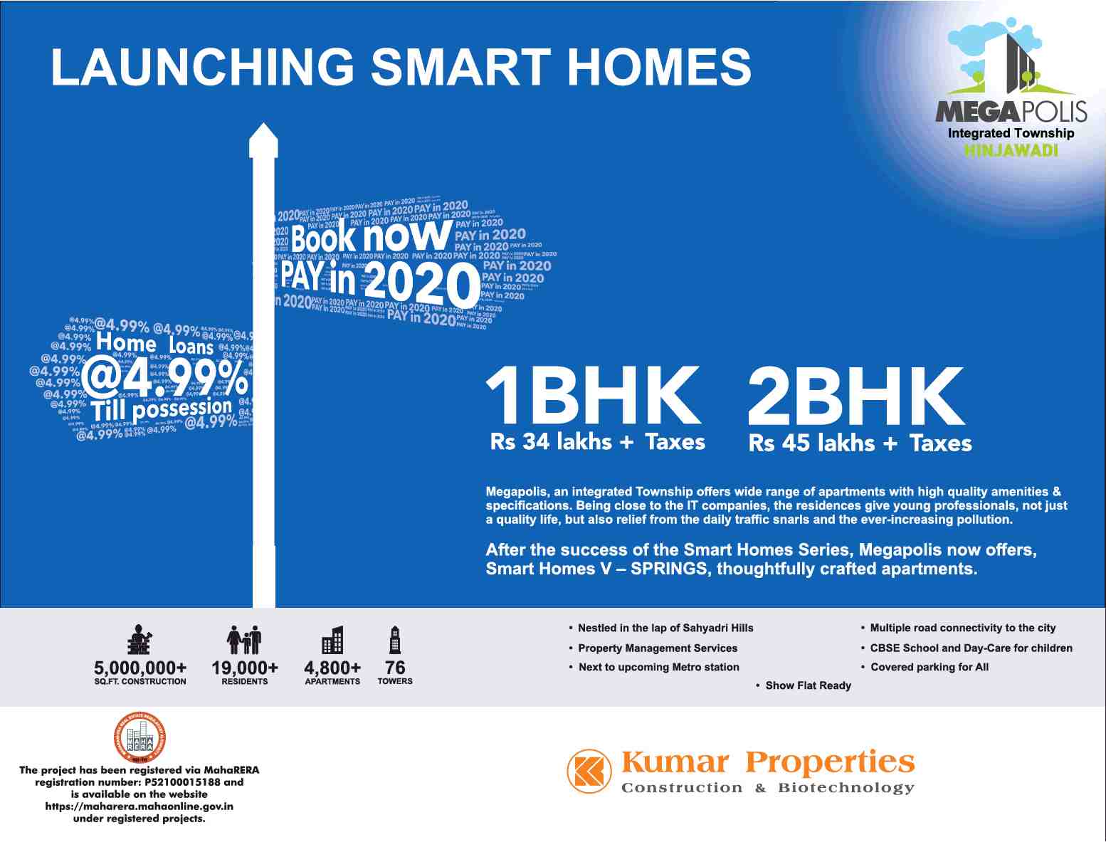 Book with home loans @ 4.99% till possession at Kumar Megapolis in Pune Update